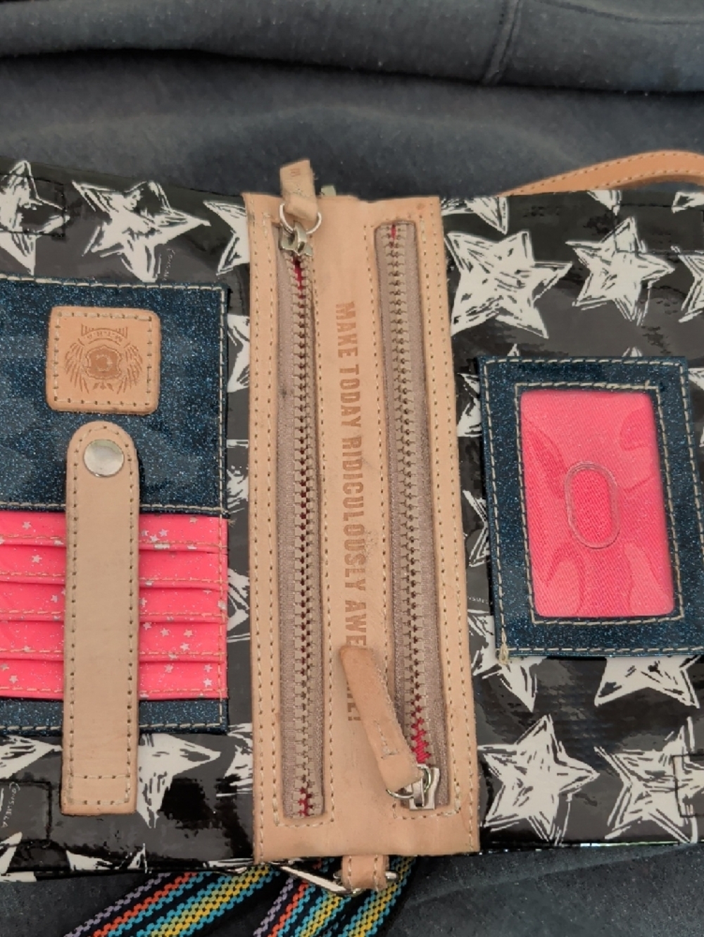 Consuela Black & White Star Crossbody with Multicolor Stripe Strap - Picture 4 of 6